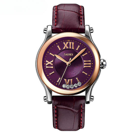 Women's Watches Leather Quartz Analog Waterproof Women Wrist Watches-purple