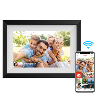 VEANXIN 10.1 inch Digital Picture Frame (32GB Storage,Black Wooden Frame,Frameo APP)