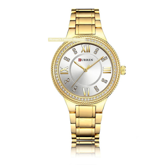 Women's Watches Fashion Women's Analog Diamonds Watches Stainless Steel Waterproof Quartz Watch for Women-Golden shell white