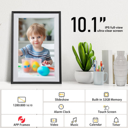 VEANXIN 10.1 inch Digital Picture Frame (32GB Storage,Magnetic bracket,1280x800 IPS Touch Screen,Frameo APP)