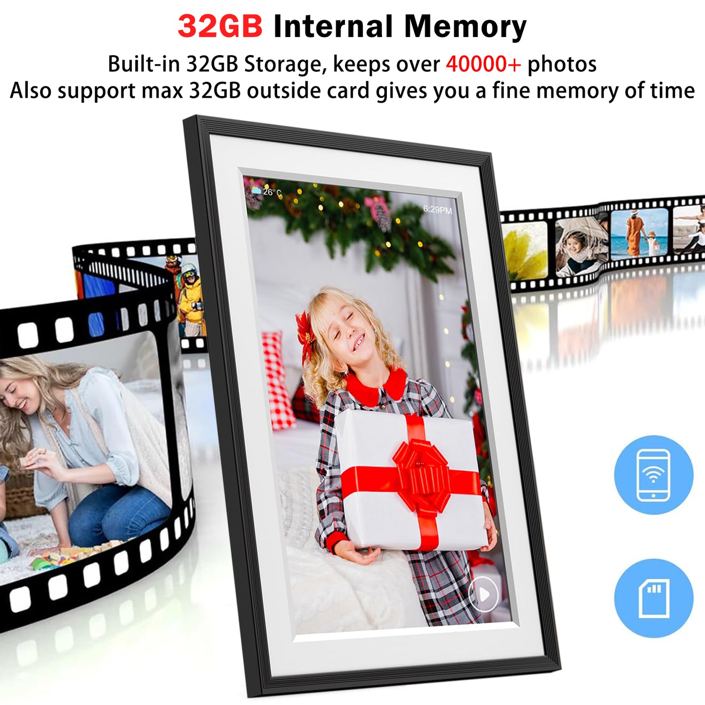 VEANXIN 10.1 inch Digital Picture Frame (32GB Storage,Magnetic bracket,1280x800 IPS Touch Screen,Frameo APP)