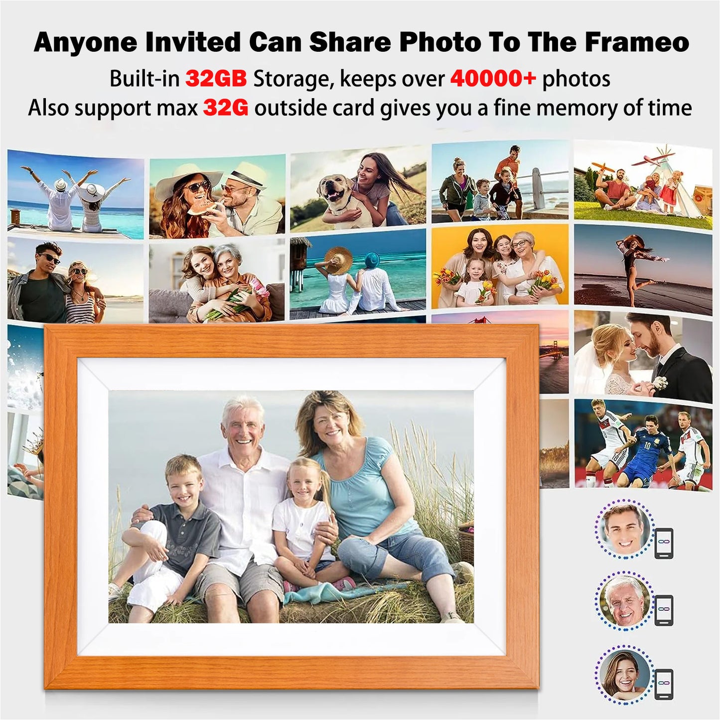 VEANXIN 10.1 inch Digital Picture Frame (32GB Storage,Wooden Frame,Frameo APP)