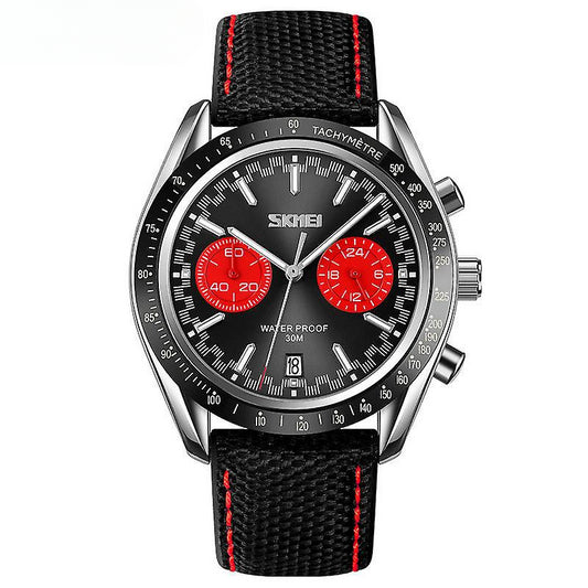 Classic Fashion Chronograph Watch Casual Sport Waterproof Calendar Men's Watches-Middle black shell red face