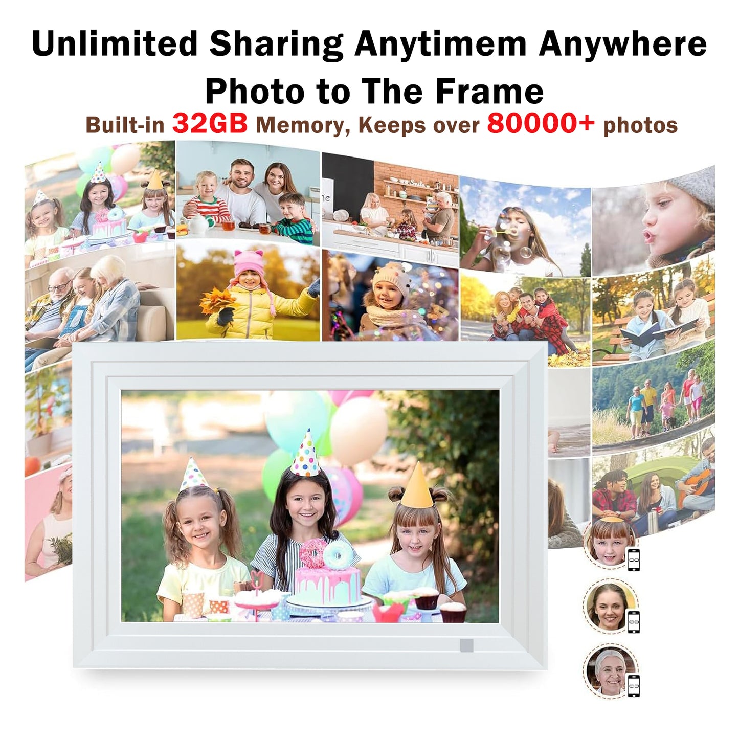 VEANXIN 10.1 inch Digital Picture Frame (32GB Storage,1280x800 IPS Touch Screen,Frameo APP)