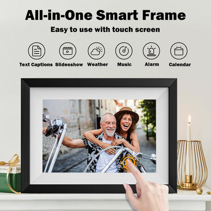 VEANXIN 10.1 inch Digital Picture Frame (32GB Storage,Black Wooden Frame,Frameo APP)