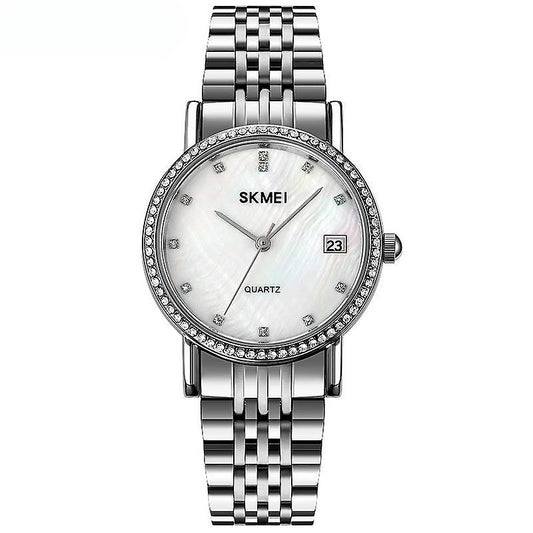 Women's Watch Elegant Diamond Analog Quartz Watch Stainless Steel Waterproof Wristwatch-silvery