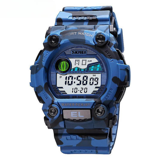 Boys LED Sports Kids Watch Waterproof Digital Electronic Wrist Watches for Kid with Luminous-1633 Blue Camo - Large