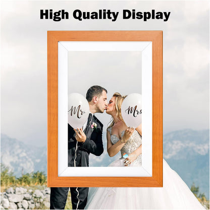 VEANXIN 10.1 inch Digital Picture Frame (32GB Storage,Wooden Frame,Frameo APP)