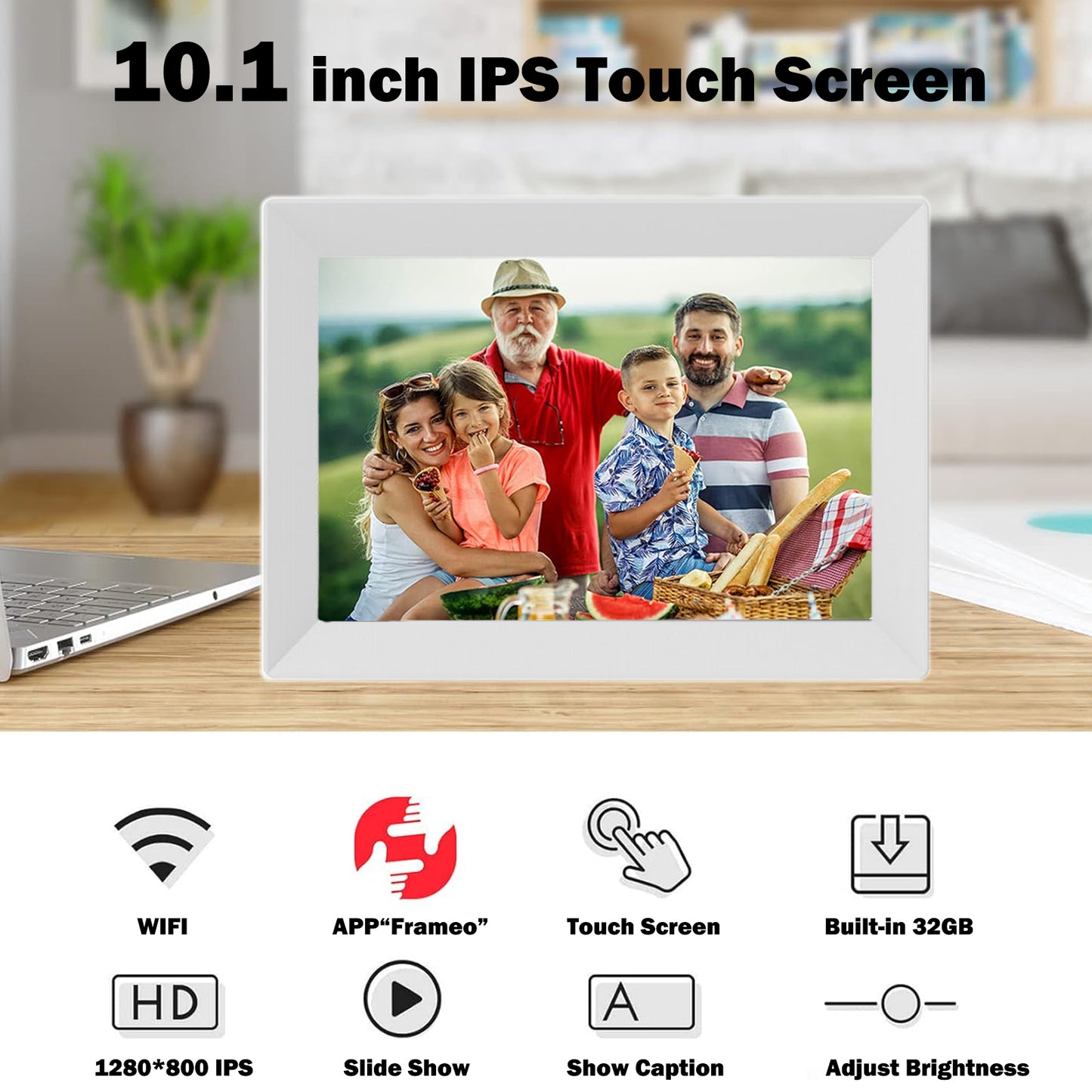 VEANXIN 10.1 inch Digital Picture Frame (32GB Storage,1280x800 IPS Touch Screen,Frameo APP)