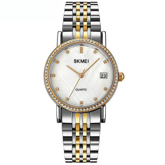 Women's Watch Elegant Diamond Analog Quartz Watch Stainless Steel Waterproof Wristwatch-Intermediate golden color