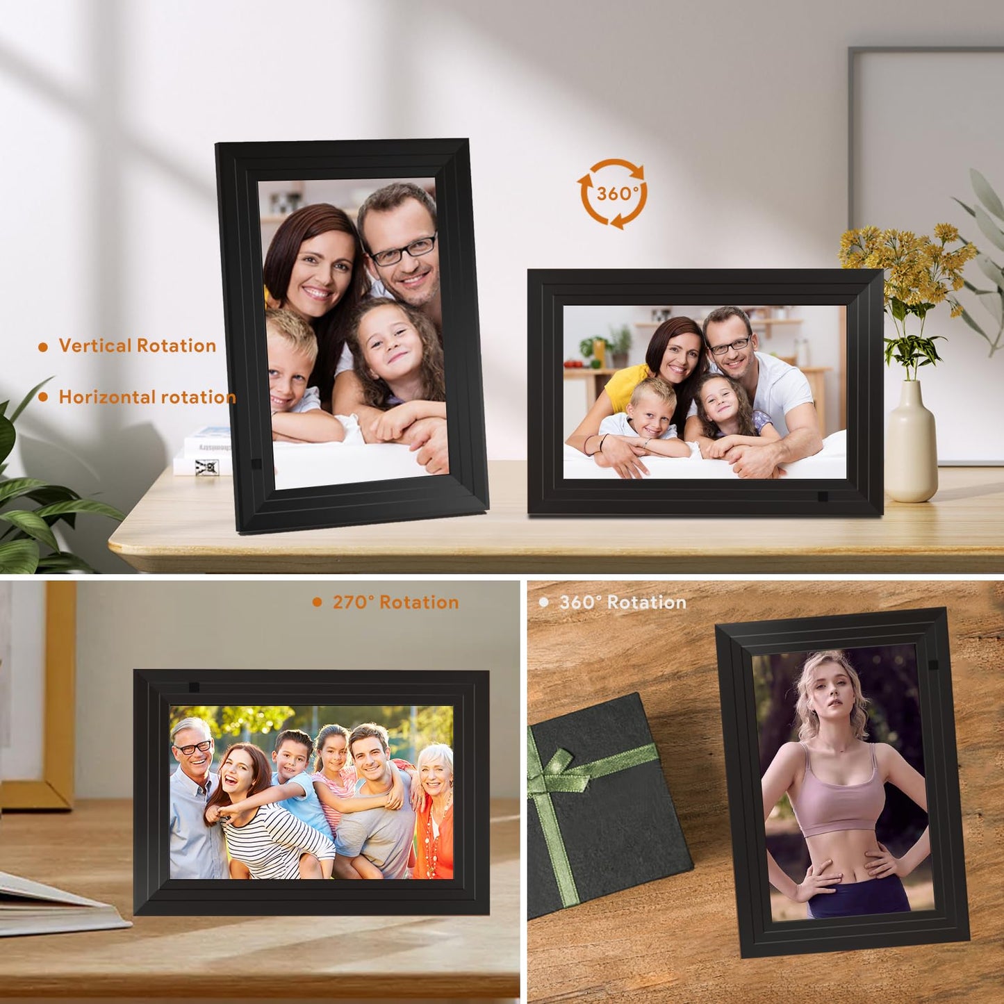 VEANXIN 10.1 inch Digital Picture Frame (360° Rotation Full IPS Screen,Remote Control,USB or SD Card)