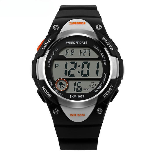 Boy's Waterproof Electronic Watches Alarm Luminous Wristatches-black