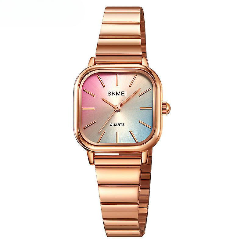 Women's Wrist Quartz Watch,Stainless Steel Square Watch-Rose gold