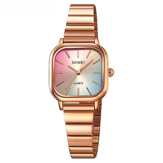 Women's Wrist Quartz Watch,Stainless Steel Square Watch-Rose gold