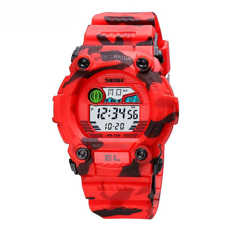 Boys LED Sports Kids Watch Waterproof Digital Electronic Wrist Watches for Kid with Luminous-1635 Red Camo - Small