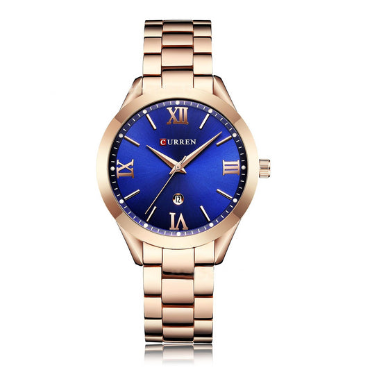 Women's Watches Fashion Watches Simple Analog Quartz Watch Female Waterproof Business Calendar Wristwatch-Rose shell blue