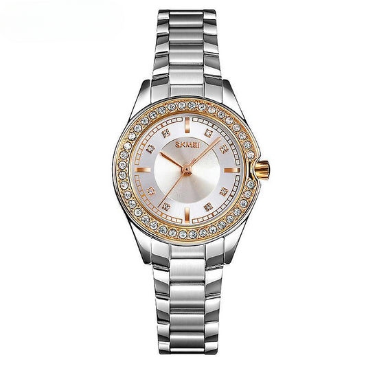 Women's Watches Waterproof Stainless Steel Diamond Wristwatch-Silver Gold