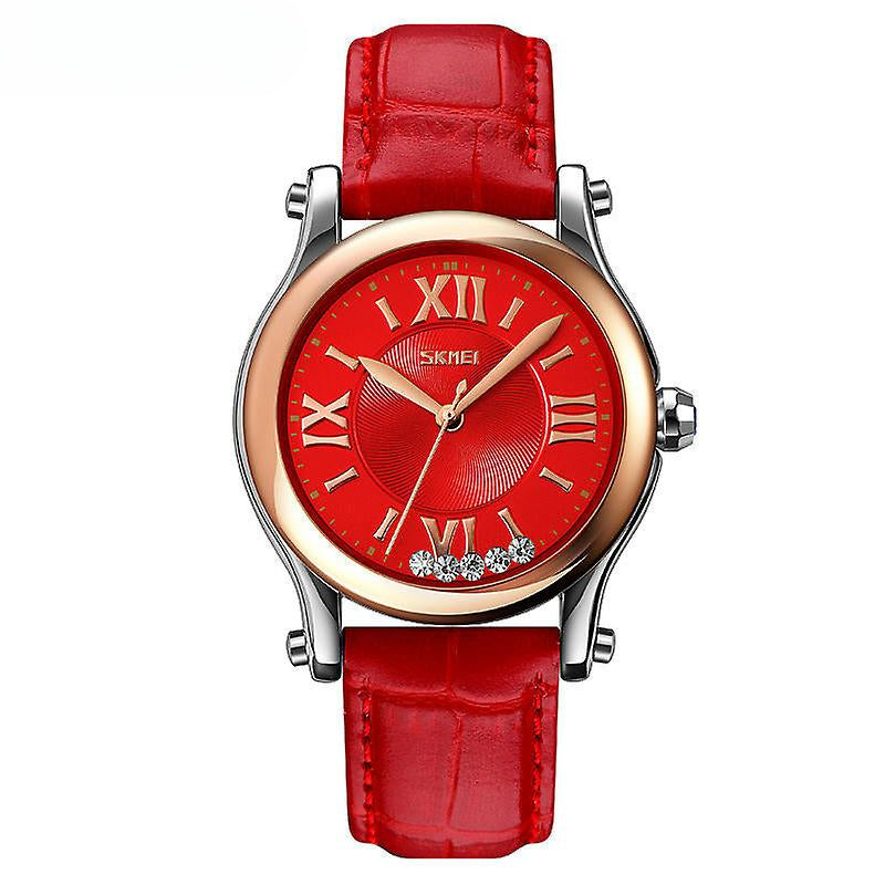 Women's Watches Leather Quartz Analog Waterproof Women Wrist Watches-red