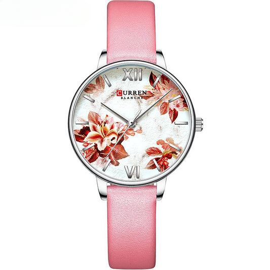 Women's Watches Classic Fashion Women Watches Band Genuine Leather Elegant Waterproof Quartz Watch for Women-White shell pink